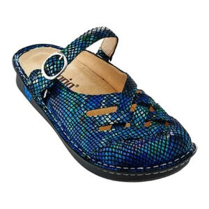 New Algeria Ocean Blue Scale Freesia Leather Clog